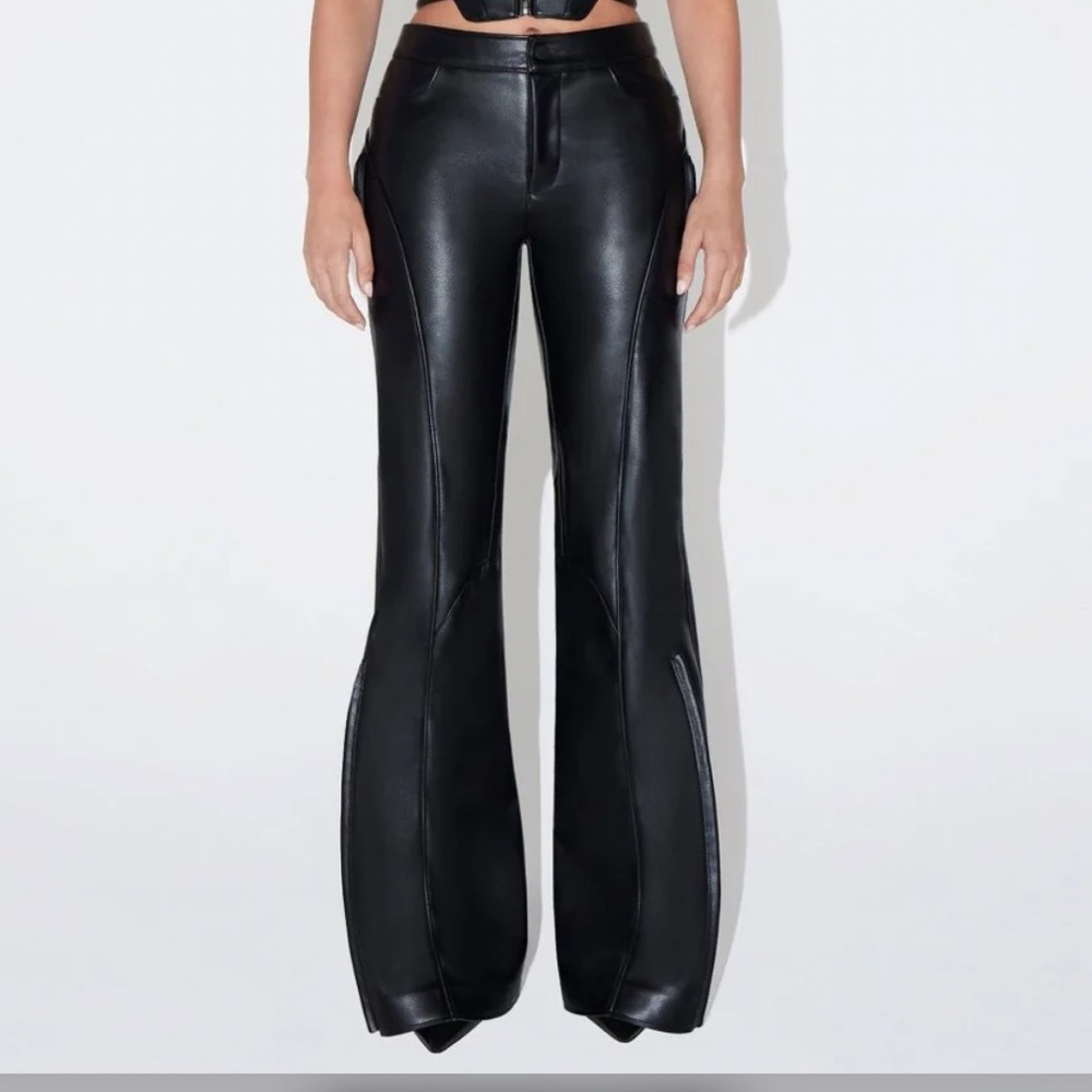 Black Flared Leather Pants